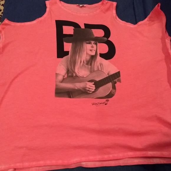 Vintage Brigitte Bardot Pink Photo Tunic Tee Cotton Tank Top Iconic Print - Picture 4 of 8